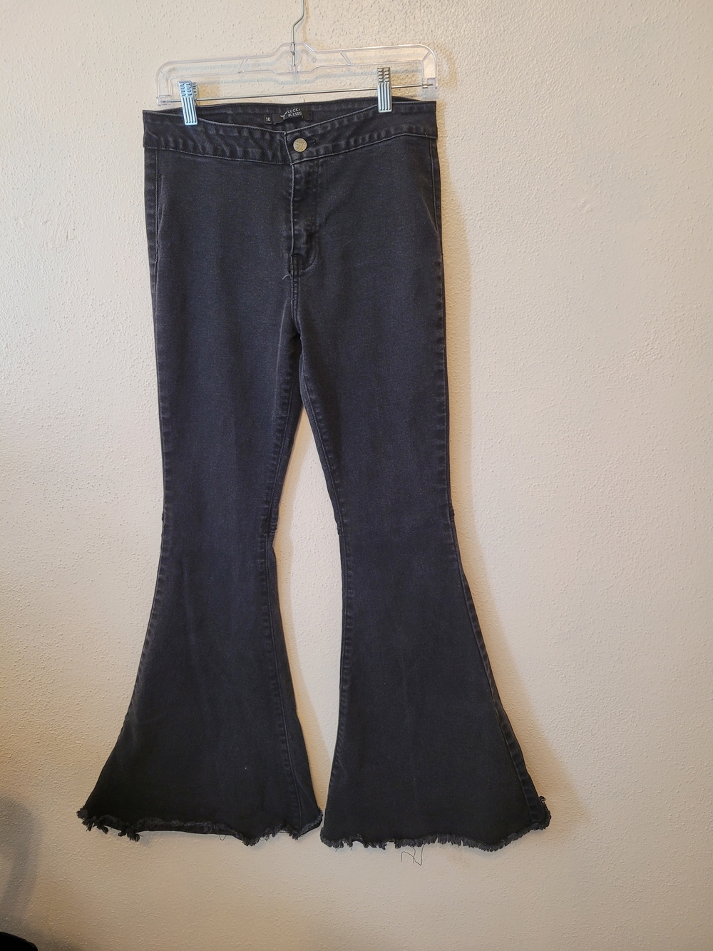Lucky & Blessed Extreme Flare Bell Bottom Jeans Black Raw Hem Size 10